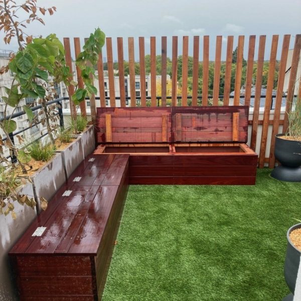 Balcoon paysagiste terrasse suresnes rangement exterieur—bois